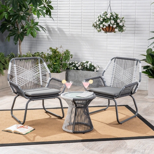 3Piece Rope Patio Chat Set with Glass Table