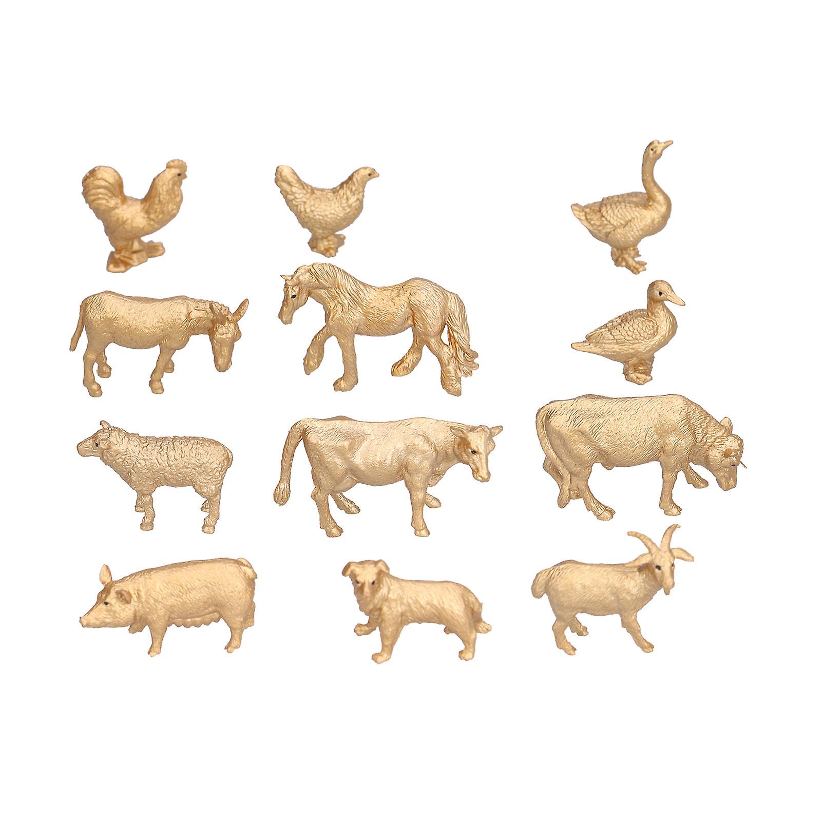 12pcs Gold Farm Animal Figures Toy Plastic Lifelike Cute Poultry Chicken Duck Figurines Toys12pcs Gold Poultry