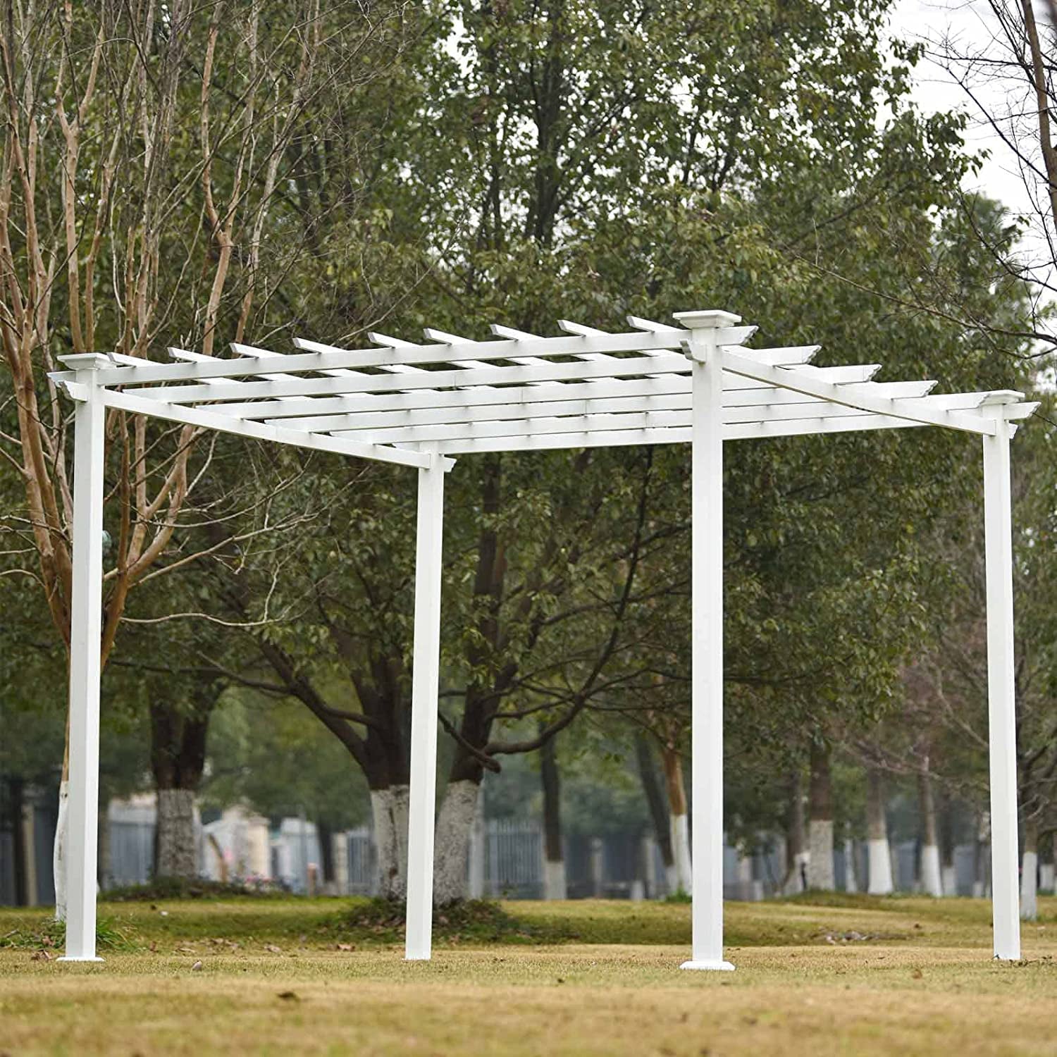 VIRUBI 10'x10' White Iron Square Patio Gazebo Garden Pergola