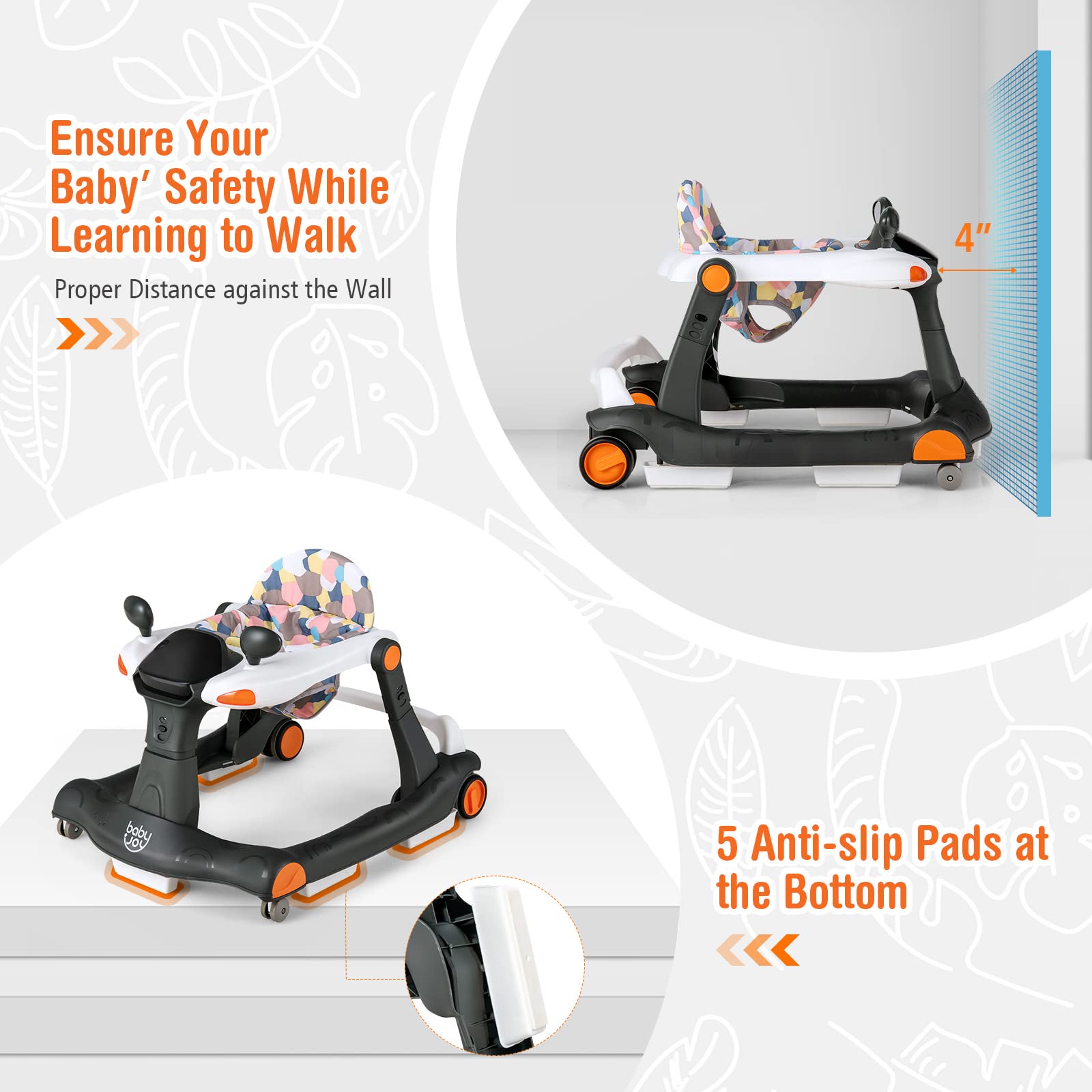 2-in-1 Foldable Baby Activity Walker with Adjustable Height & Speed