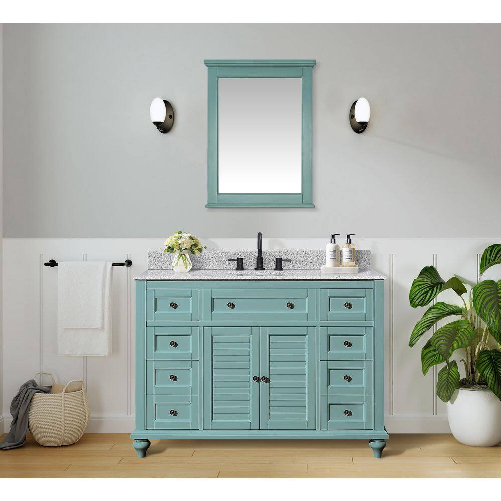 Home Decorators Collection Hamilton Shutter 49.5 in. W x 22 in. D Bath Vanity in Sea Glass with Granite Vanity Top in Grey with White Sink 10806-VS48H-SG