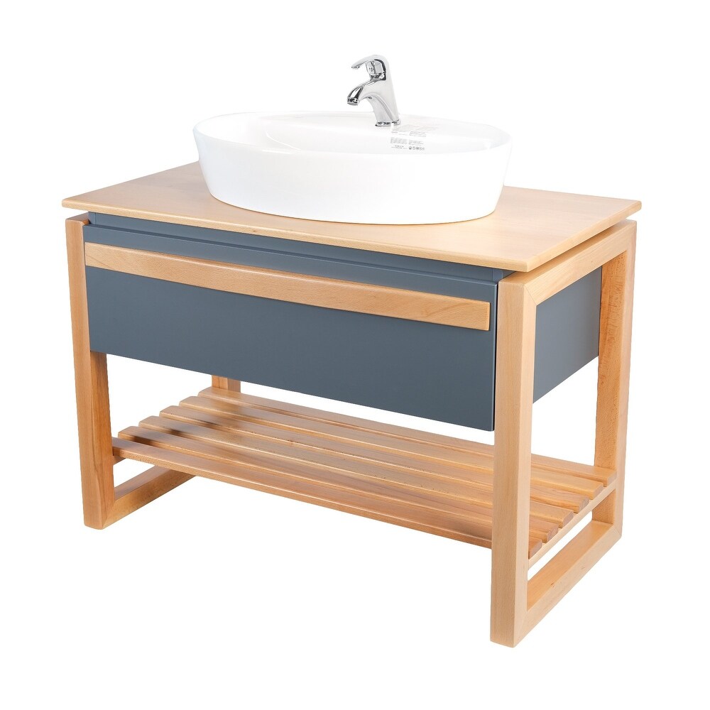 Giallo Rosso Bali 40 Inch Modern Freestanding Bathroom Vanity with Vessel Sink   No Mirror (Gray Oak)