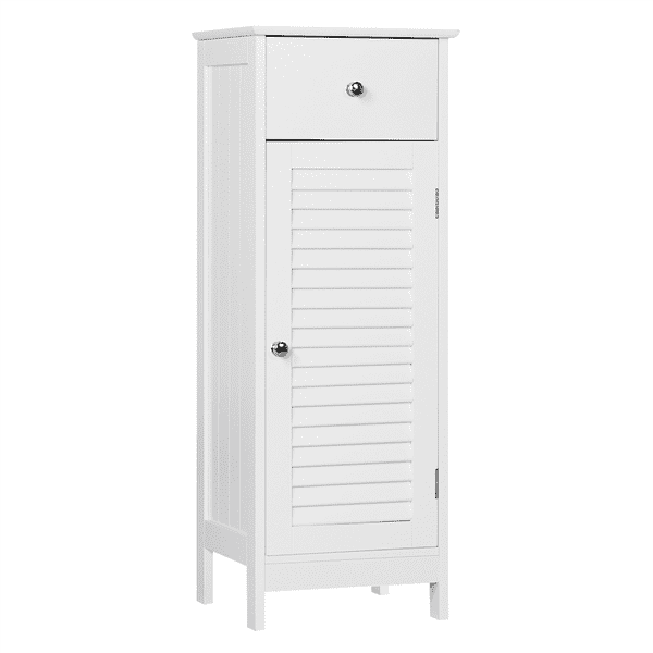 SmileMart Wooden Storage Floor Cabinet with Drawer and Single Shutter Door for Bathroom Living Room, White