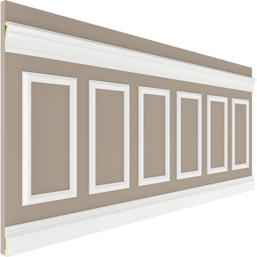 Ekena Millwork 94 12 in. (Adjustable 40 in. to 44 in.) 26 sq. ft. Polyurethane Ashford Square Panel Wainscot Kit Primed WPKUSQ091P040