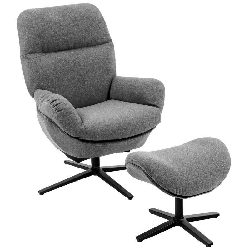 Swivel Lounge Chair w/Ottoman, Upholstered 360 Accent Lazy Recliner Armchair w/Rocking Footstool