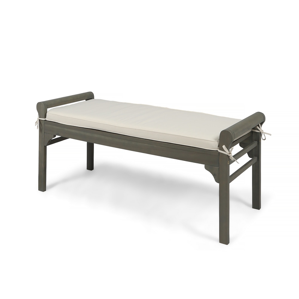 Nelson Rustic Acacia Wood Bench with Cushion by Christopher Knight Home