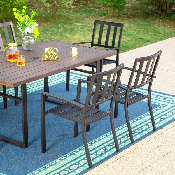 MAISON ARTS Patio Dining Set Metal Outdoor UShaped Leg Table and Chairs Furniture Set 7Piece