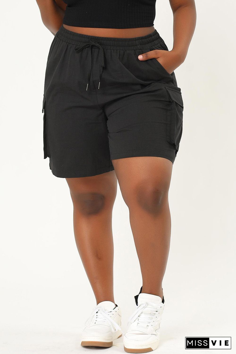 Black Plus Size Large Pocket Cargo Shorts