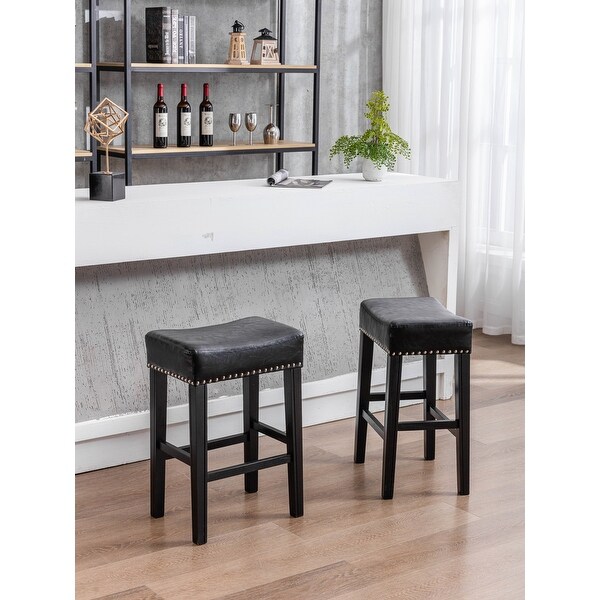 Bar Stools for Kitchen Counter Backless Faux Leather Stools(26 Inch， Set of 2)