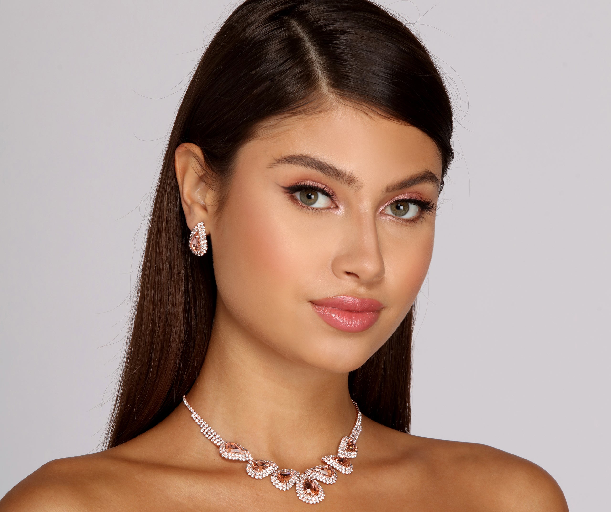 Teardrop Rhinestone Necklace Set