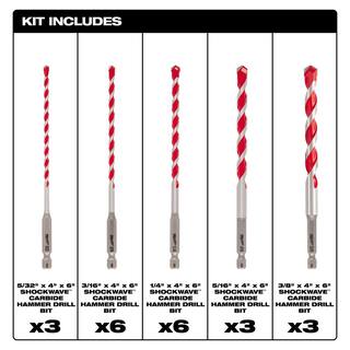 MW SHOCKWAVE Carbide Hammer Drill Bit Kit (21-Piece) 48-20-9052-48-20-9052-48-20-9052