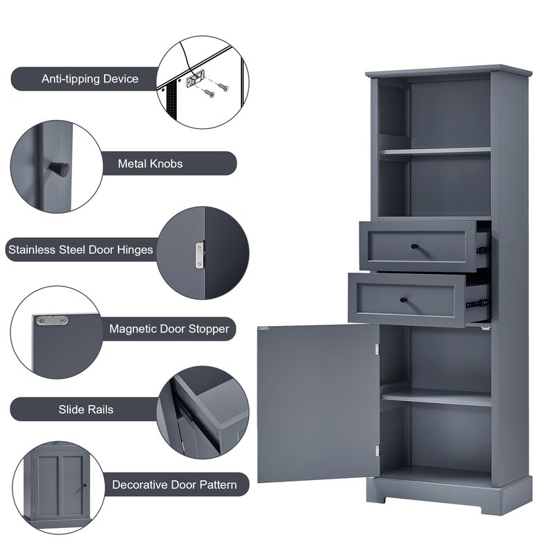 Bathroom Tall Storage Cabinet Two Drawers  Open Storage