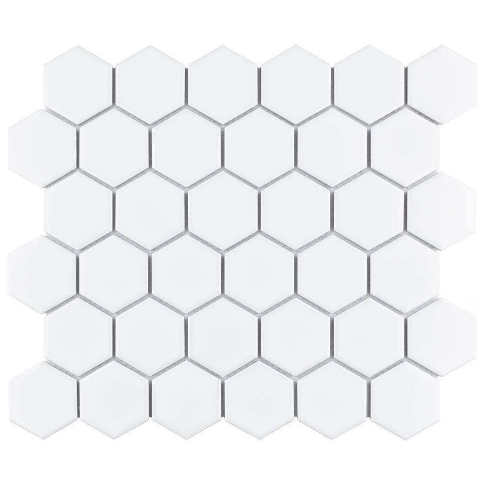 Merola Tile Metro 2 in. Hex White Porcelain Mosaic Tile (10.0 sq. ft.Case) FXLM2HGW