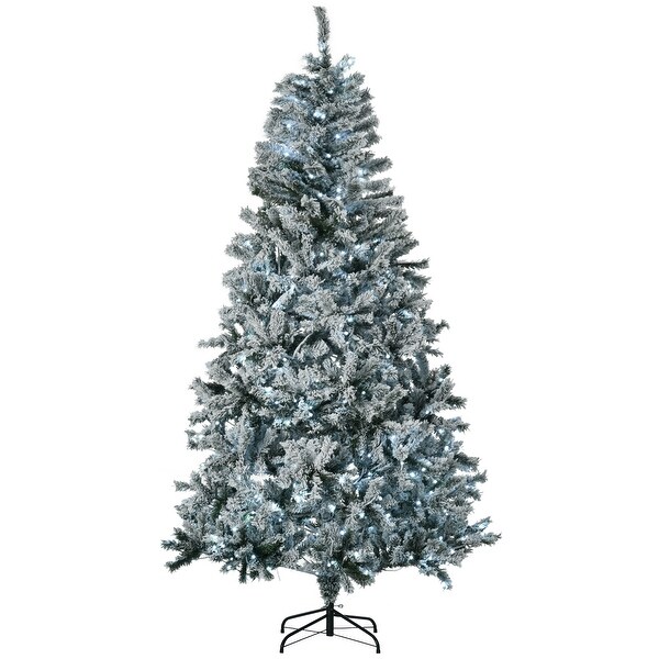 HOMCOM 7.5ft Tall Prelit Artificial Christmas Tree Holiday Décor with 760 Snow Flocked Branches，Auto Open，Green