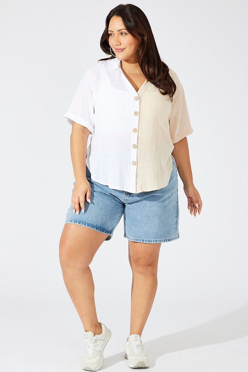 Beige Relaxed Shirt Short Sleeve