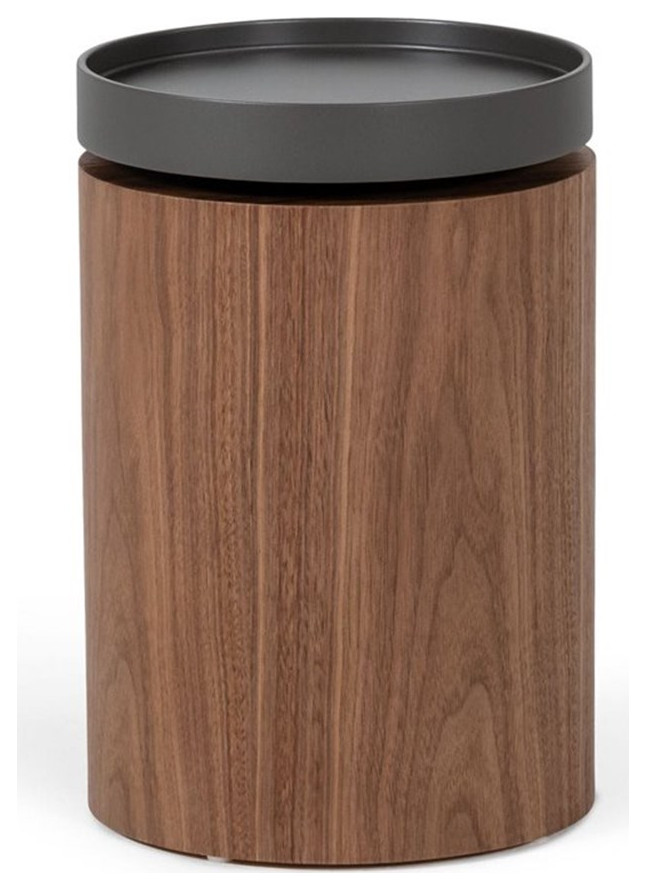 Modrest Bascom Round Modern Wood End Table in Walnut/Dark Gray Finish   Transitional   Side Tables And End Tables   by Homesquare  Houzz