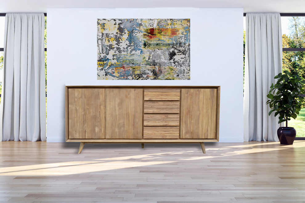 Recycled Teak Wood Retro Chest With 3 Doors  4 Drawers   Midcentury   Entertainment Centers And Tv Stands   by Chic Teak  Houzz