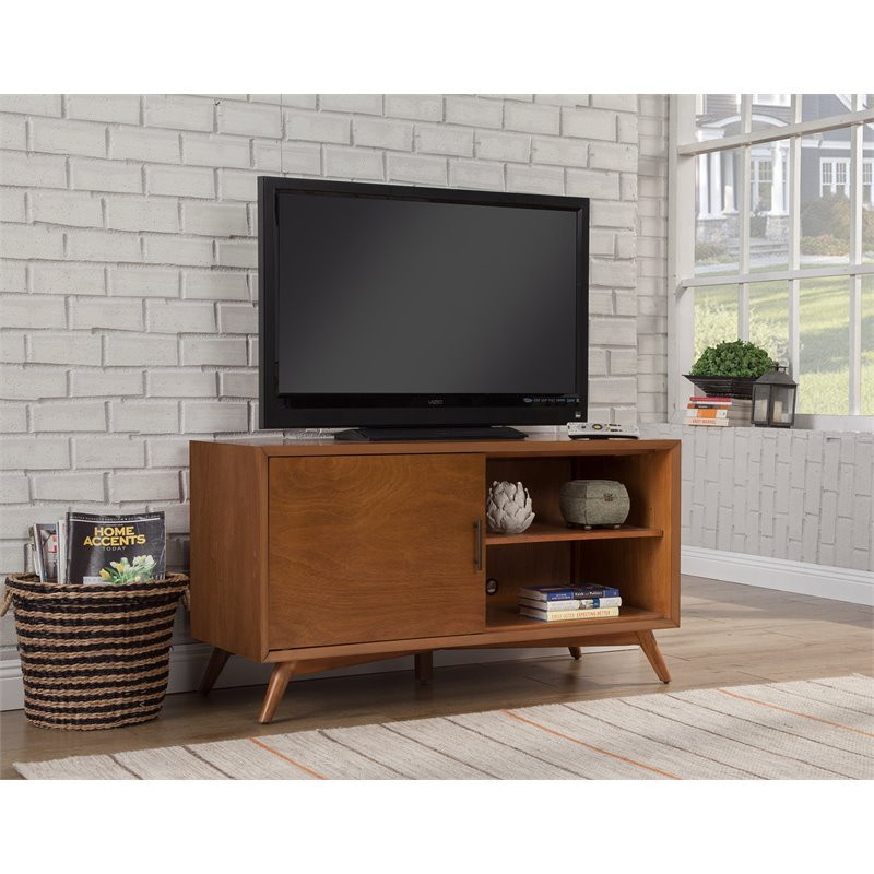 Alpine Furniture Flynn Small Wood TV Console in Acorn Brown   Midcentury   Entertainment Centers And Tv Stands   by VirVentures  Houzz