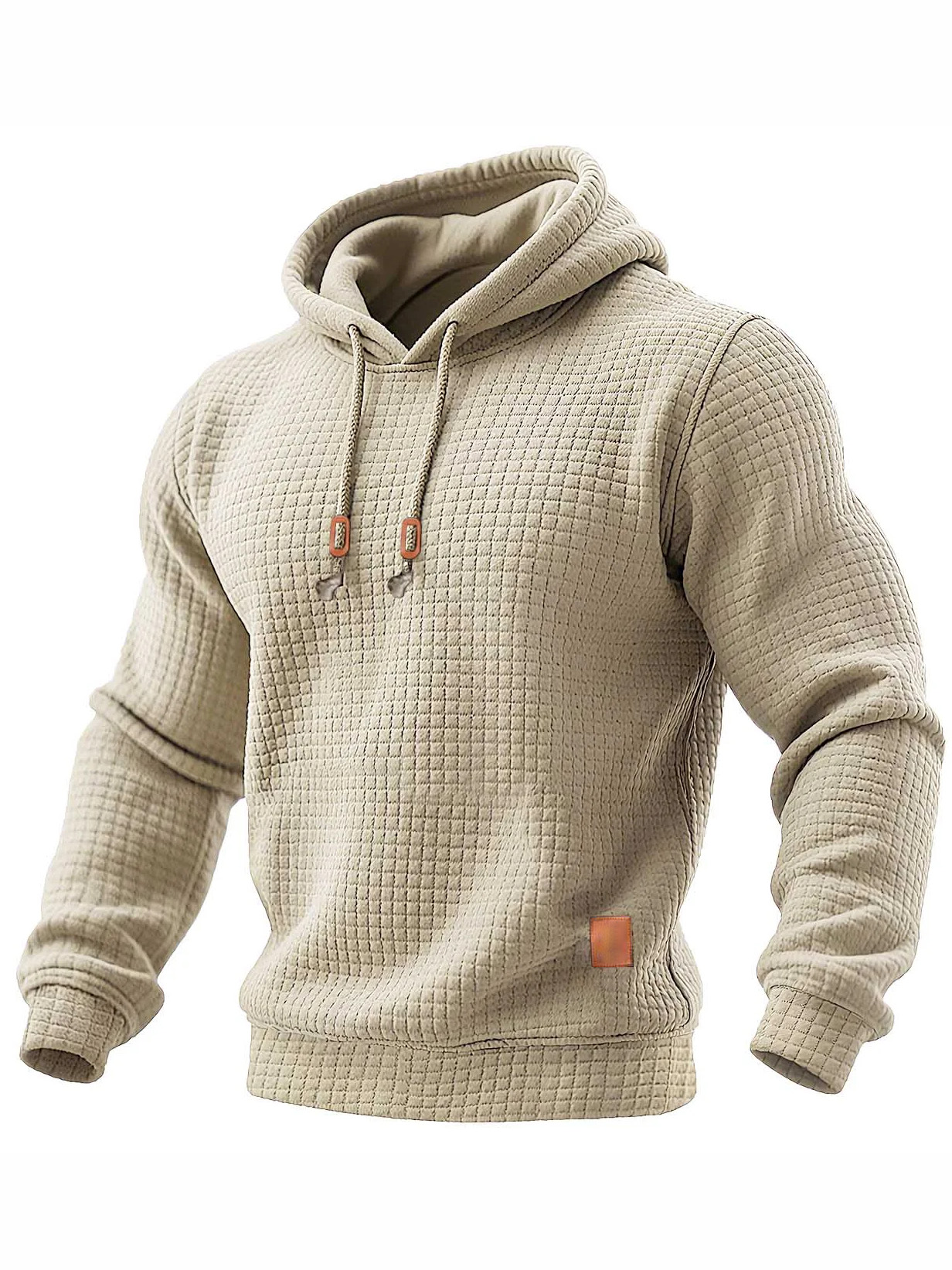 Men's Quilted Waffle Outdoor Solid Color Long-sleeved Everyday Top Hoodie