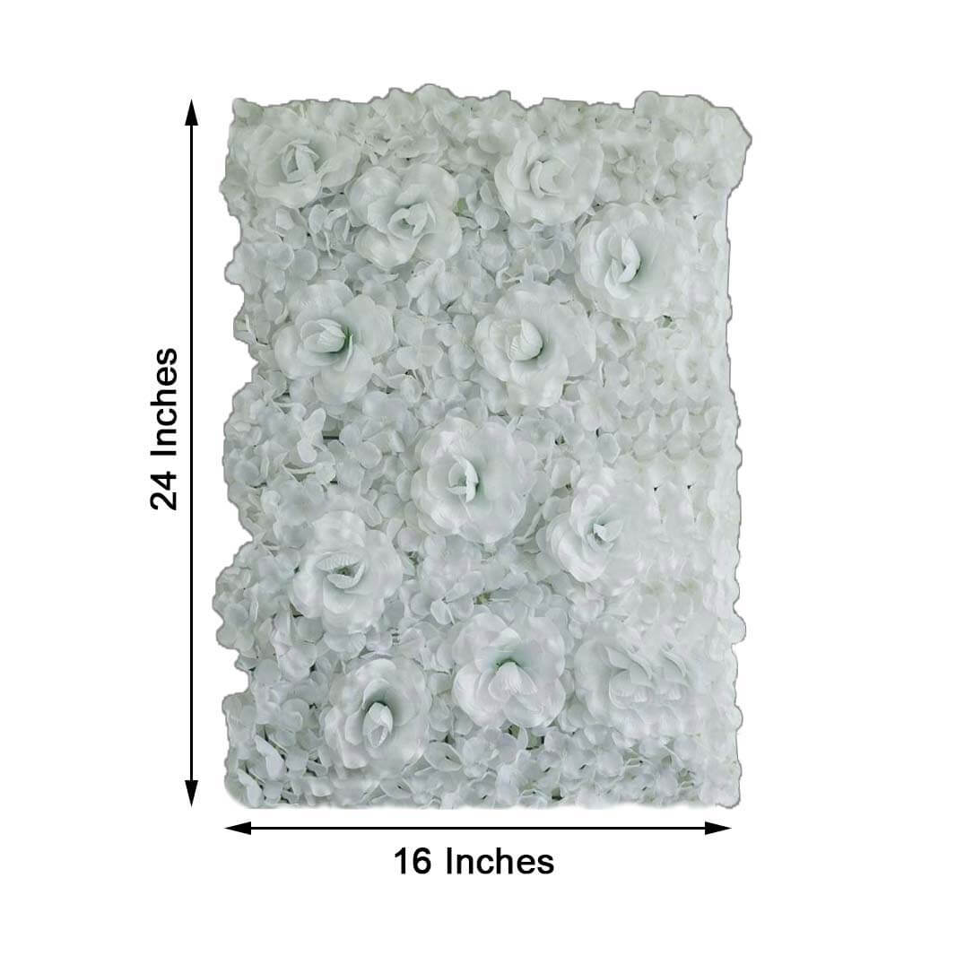 White 3D Silk Rose and Hydrangea Flower Wall Mat Backdrop - 4 Artificial Panels 11 Sq ft.