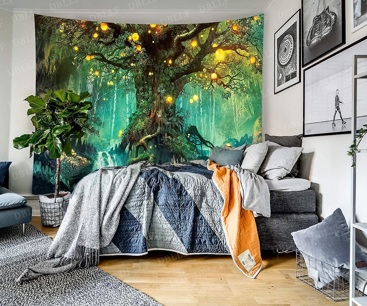 Fantasy Forest Tapestry Magical Tree Of Life Tapestry Mystical Shining Lanterns Tapestry Waterfalls Under Ancient Enchanted Tree Tapestry 80 X 60 Flan