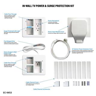 EPIC CONNECT Flat Panel TV Surge Protected Power Relocation-Organizer Kit with Cable Management Raceway Covers EC-IWS3