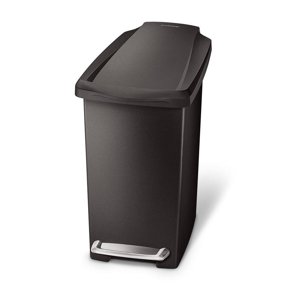 simplehuman 10 l (2.6 Gal.) Black Slim Plastic Step Can with Steel Pedal CW1329