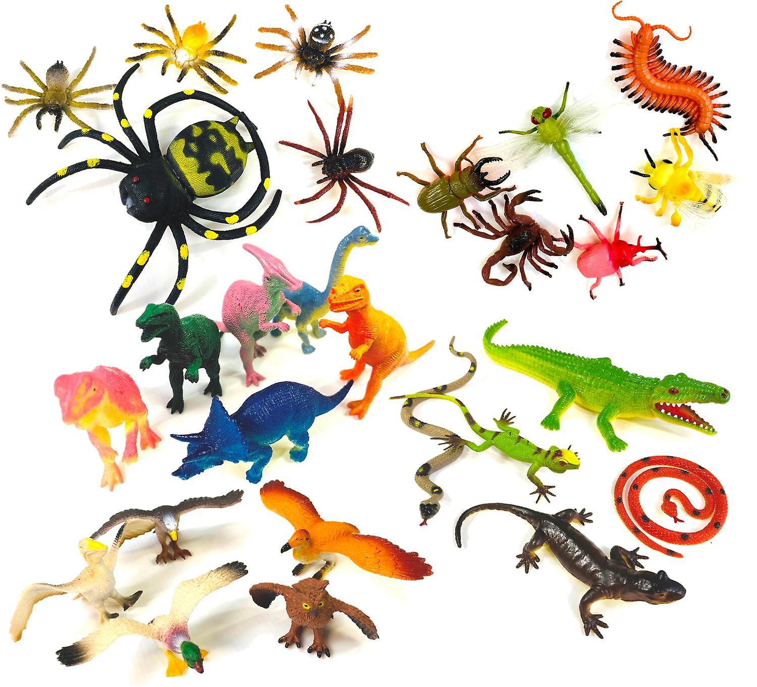 27pcs Toy Animals Figures Insects Dinosaurs Reptiles Birds Spiders 5-20cm