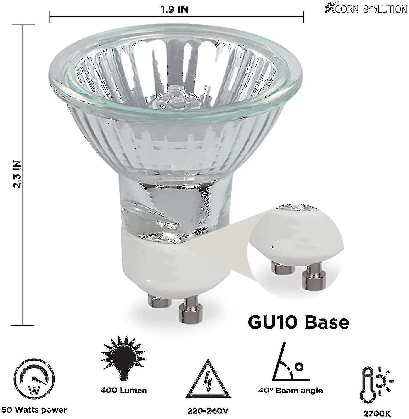 Gu10 Halogen Light Bulbs， 8 Pack 50w Gu10 Halogen Spot Lights， Ac 220v-240v， 700 Lumens， 2700k Warm White