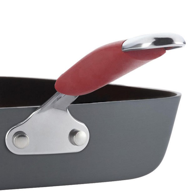 Hard anodized Nonstick Deep Square Grill Pan Gray With Cranberry Red Handle