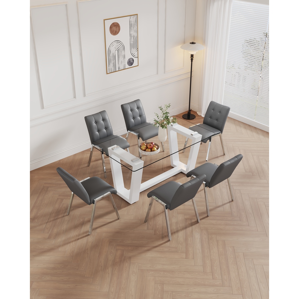 Table and chair set  rectangular  MDF trapezoidal support  armless high back dining chairs (1 table and 6 chairs)