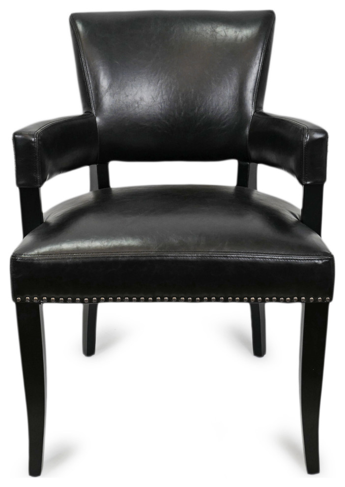 Black Leather and Nailhead Arm Dining Chair   Transitional   Dining Chairs   by Design Mix Furniture  Houzz