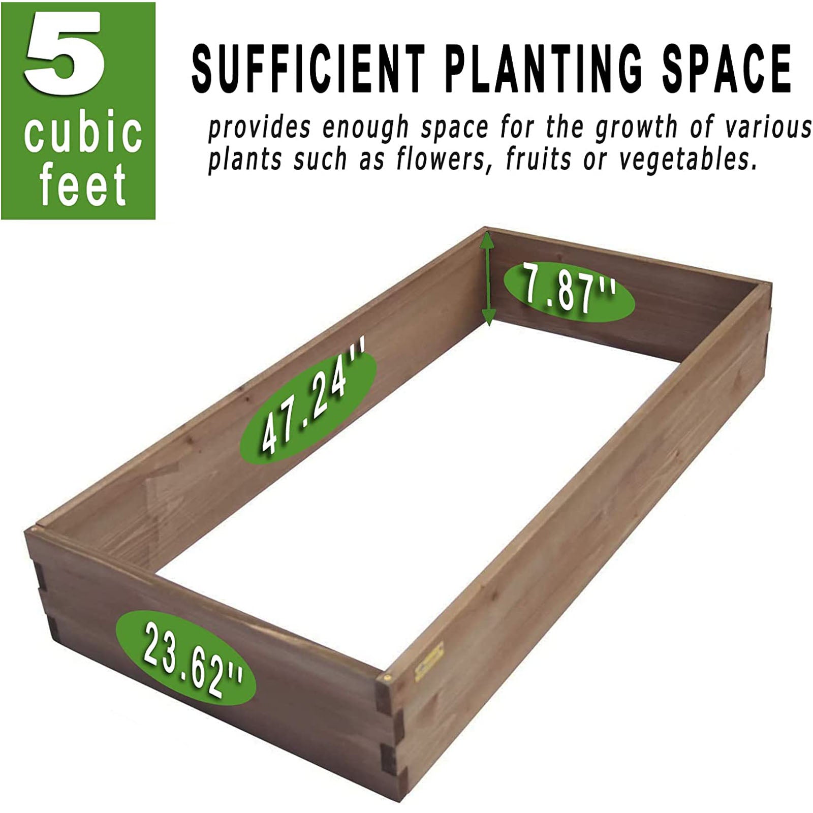 BIGTREE Outdoor Raised Garden Bed Wood Vegetable Planter Box 47x24x8in