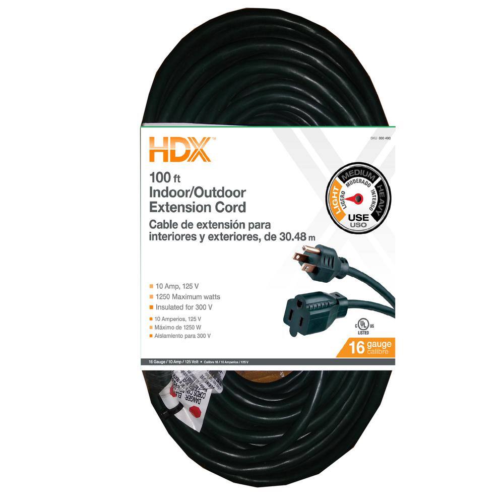 HDX 100 ft. 163 IndoorOutdoor Extension Cord Green AW62665