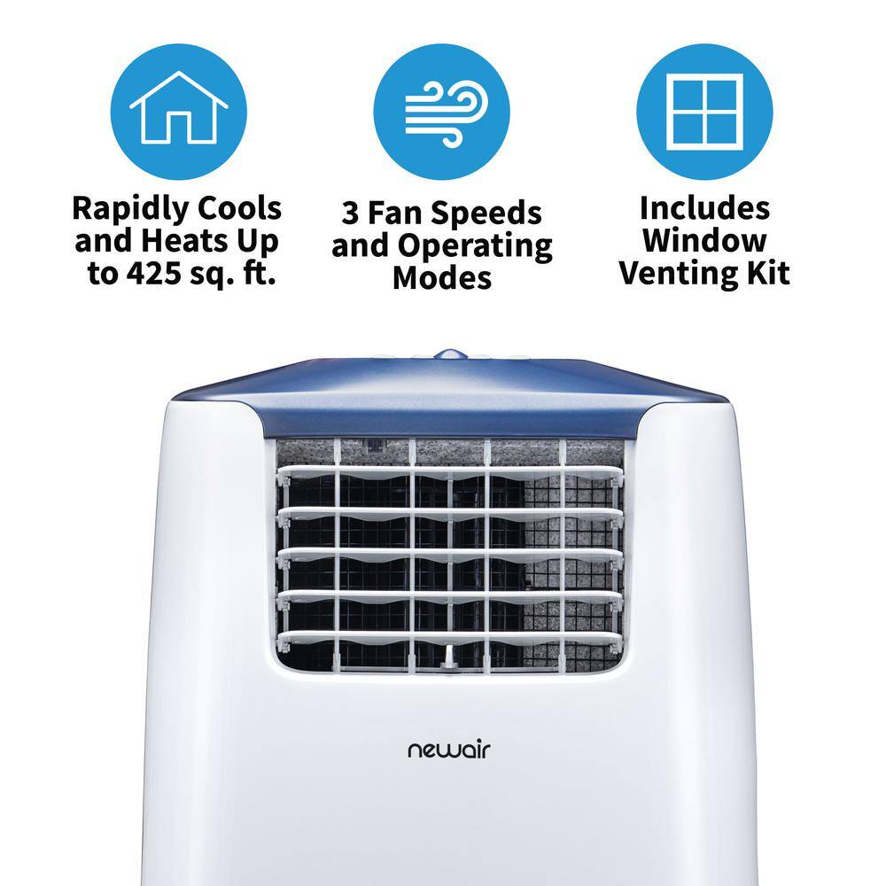 NewAir 14000 BTU (8600 BTU DOE) Portable Air Conditioner and Heater Cover 525 sq. ft. with Easy Window Venting Kit - White AC-14100H