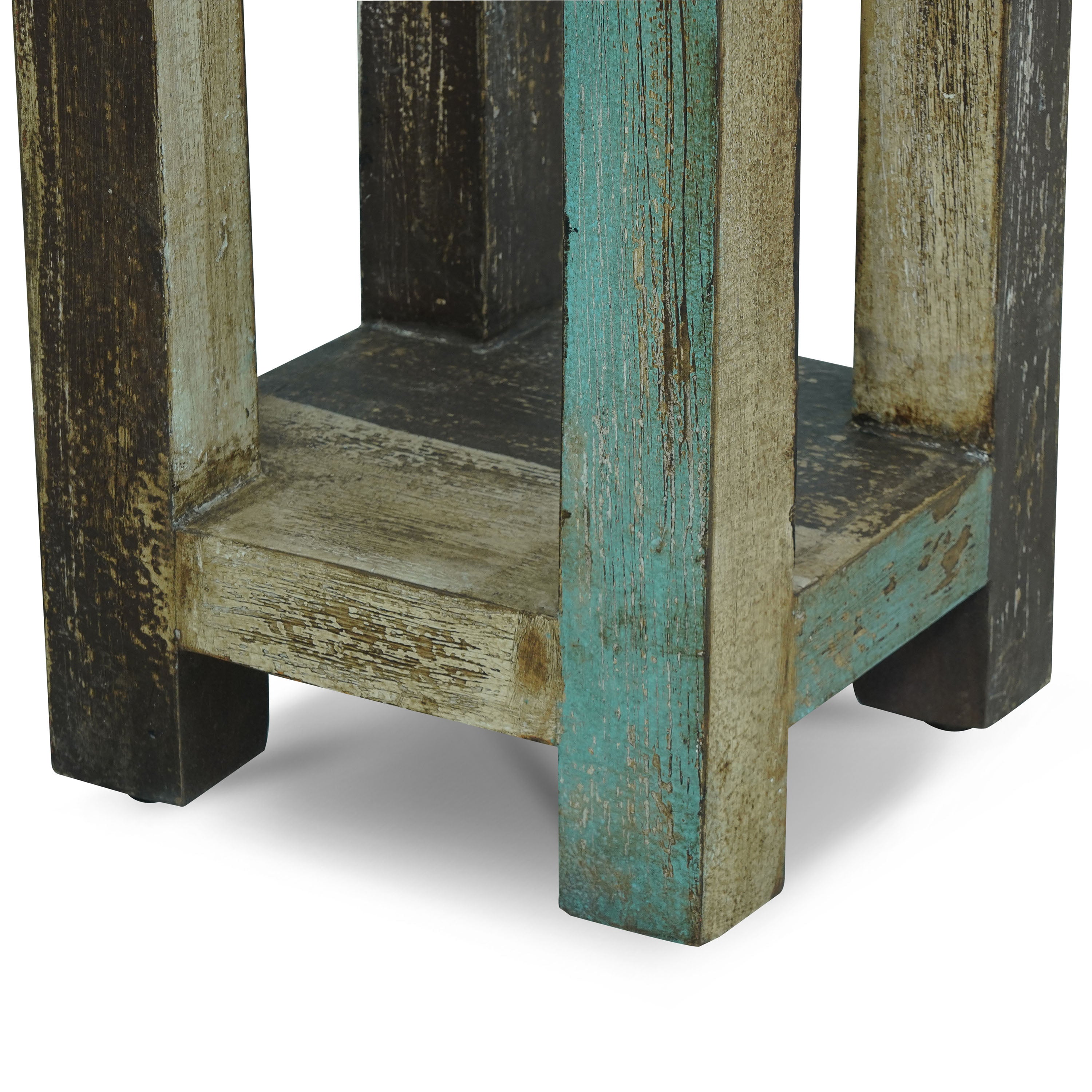 Tracey Boho Handmade Distressed Mango Wood Tall Side Table, Multicolored