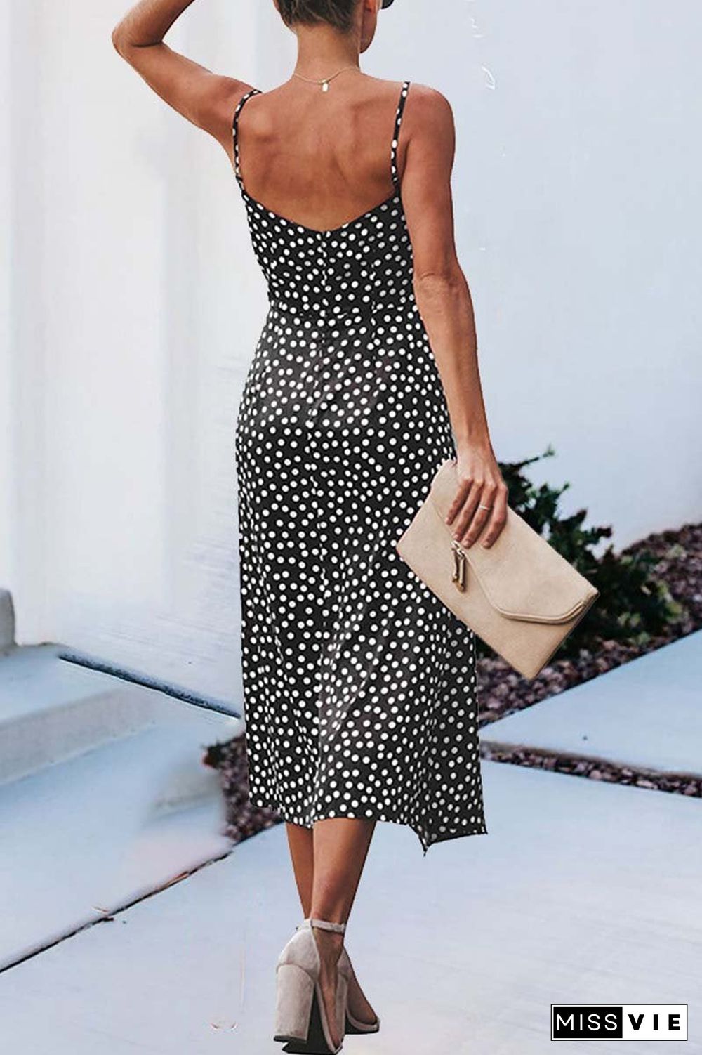 Print Floral Dot V Neck Dress