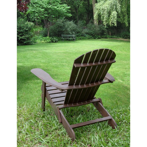 Merry Products Real Acacia Hardwood Flat Folding Adirondack Patio Chair With Tall Backrest Curved Seat And Wide Armrests Dark Stain