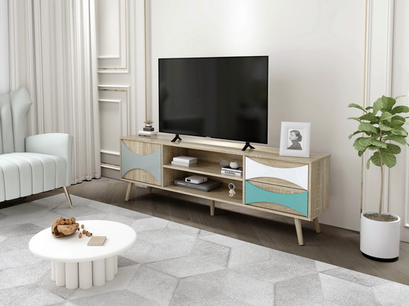 TV Stand with Storage Cabinet and Shelves  TV Cons...