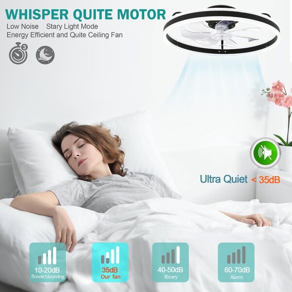 Oaks Aura Modern 20in. Low Profile Ceiling Fan with Light， 6-Speed Flush Mount Ceiling Fan， Smart App Remote Control For Bedroom Shopping - The Best Deals on Ceiling Fans | 40786745