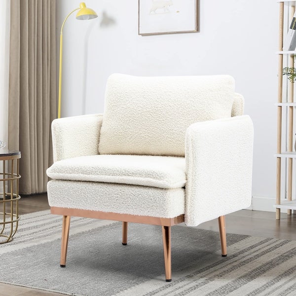 Mid-Century Modern Accent Chair with Metal Legs for Living Room， Tufted Chaise Lounge Chair Comfy Upholstered Arm Chair