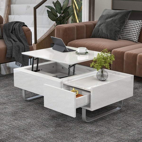 Contemporary Lift-Top Coffee Table with High-Gloss Surface