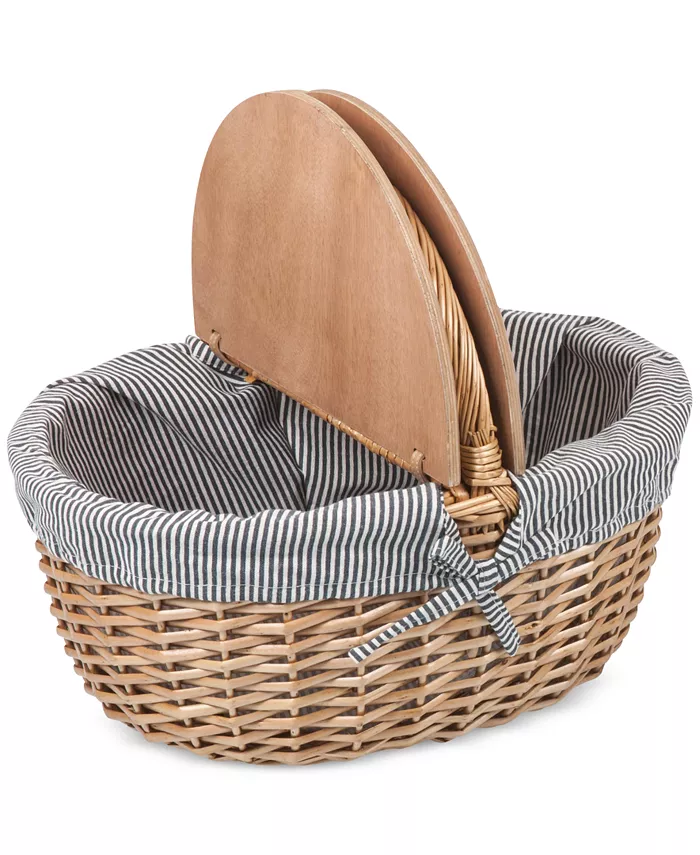 Picnic Time Country Navy and White Striped Picnic Basket