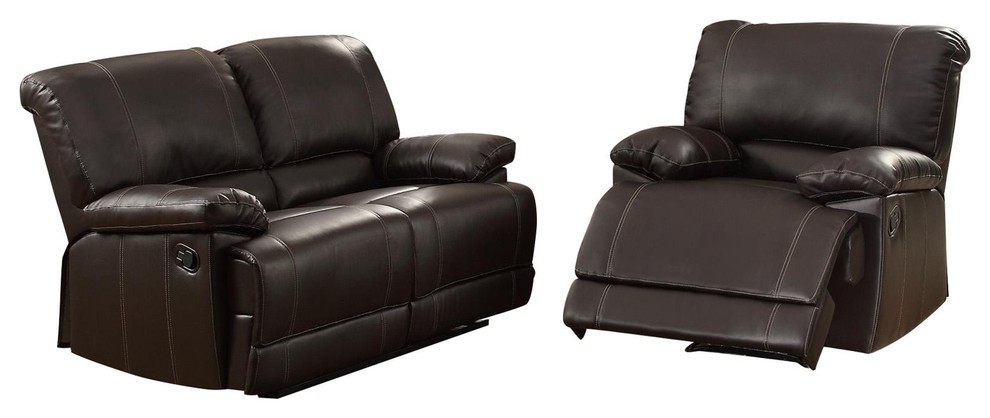 2 Piece Cadoret Set Double Reclining Love Seat and Recliner Chair Brown Leather   Contemporary   Living Room Furniture Sets   by AMOC  Houzz