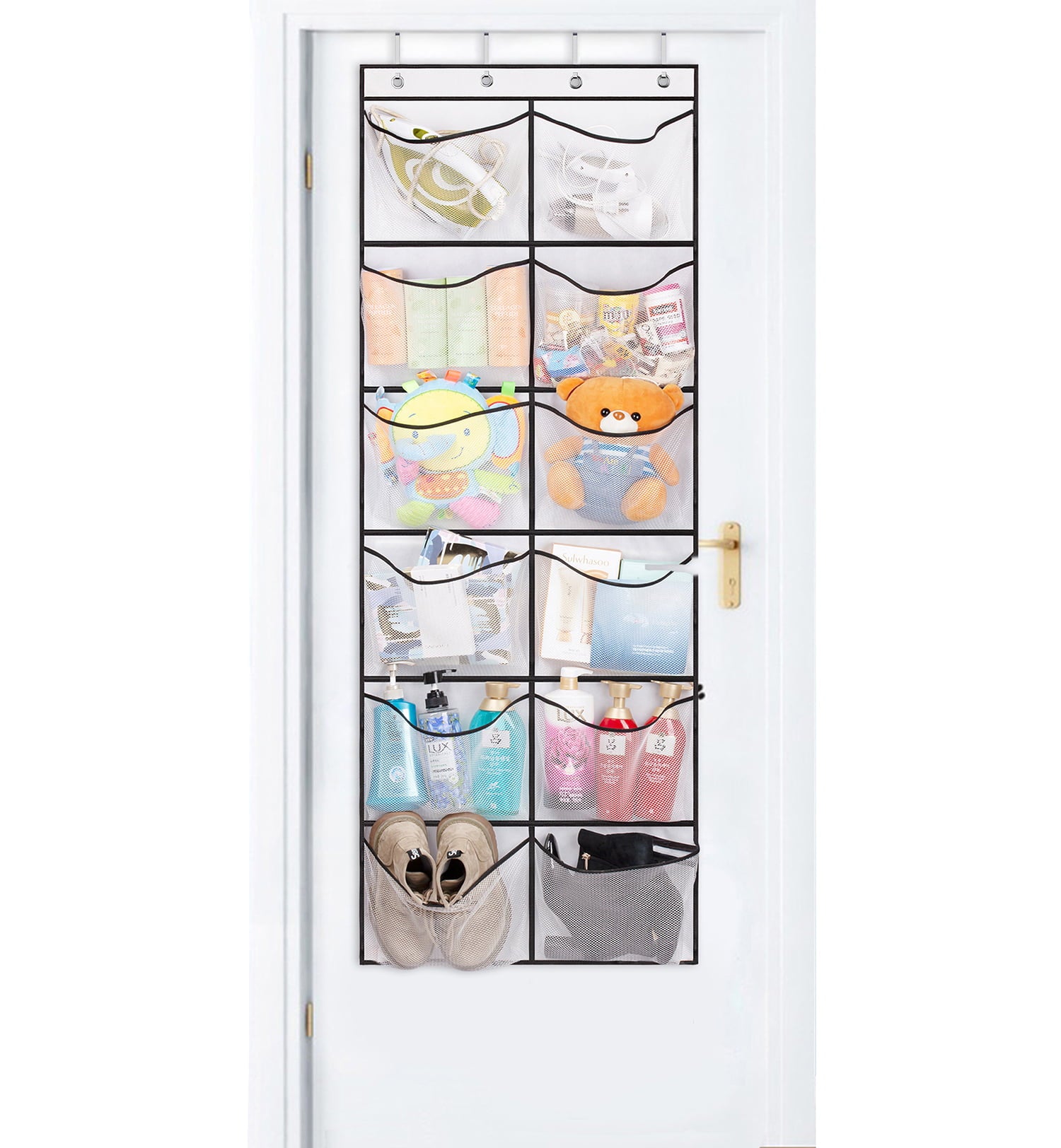 MISSLO Over the Door Shoe Rack Hanging Boot Organizer 12 Extra Large Pockets Shoes Holder for Men Size 16 Closet Storage Hanger， White