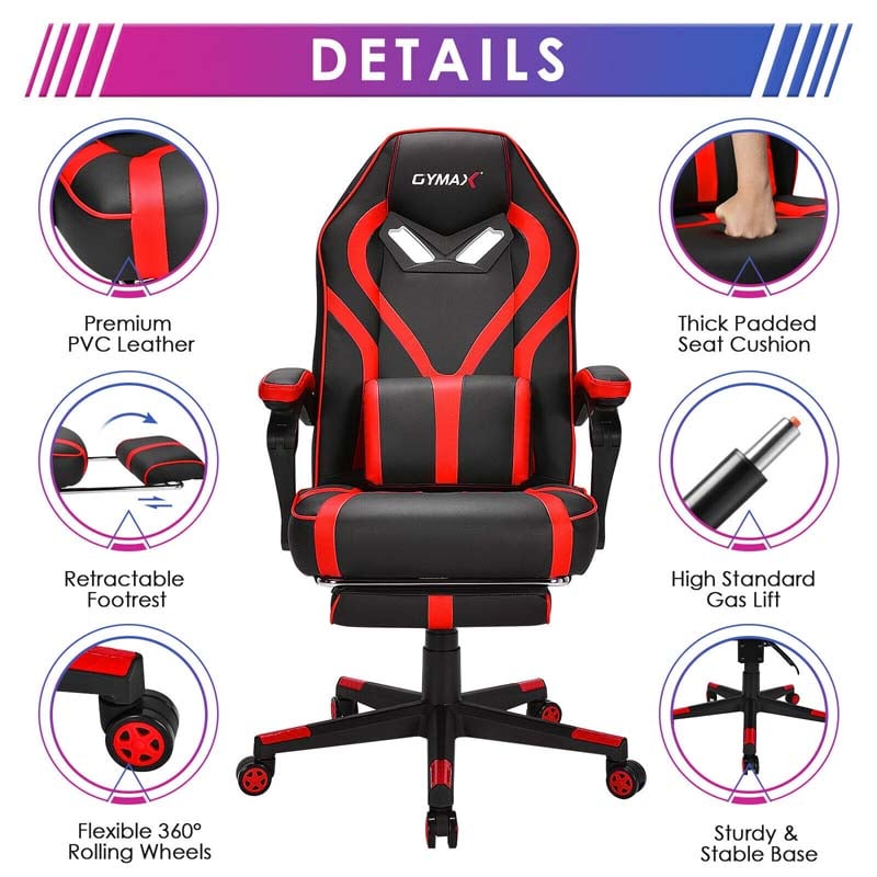 Massage Gaming Chair, Swivel Office Recliner, Adjustable Racing Computer Chair with Lumbar Support, Headrest & Retractable Footrest