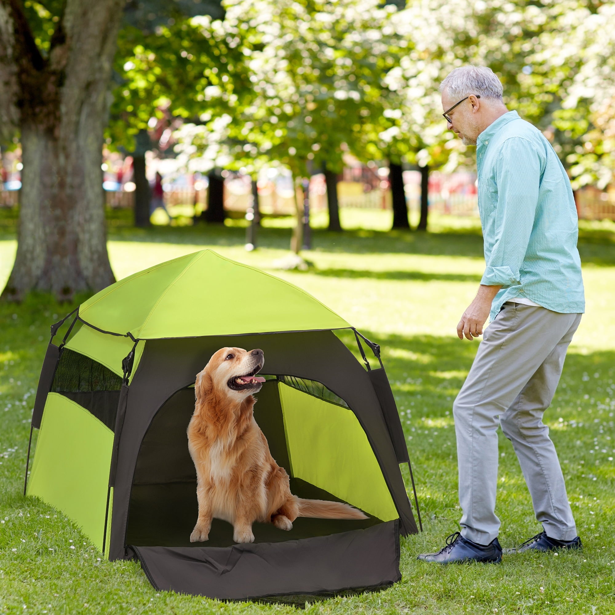 PawHut Pop Up Dog Tent for Extra Large and Large Dogs， Portable Pet Camping Tent with Carrying Bag for Beach， Backyard， Home， Green