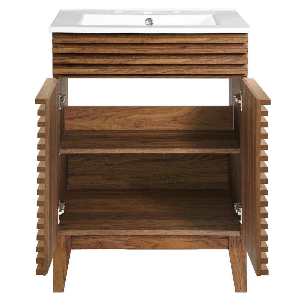 Modway Walnut Grain Vanity with Ceramic Basin