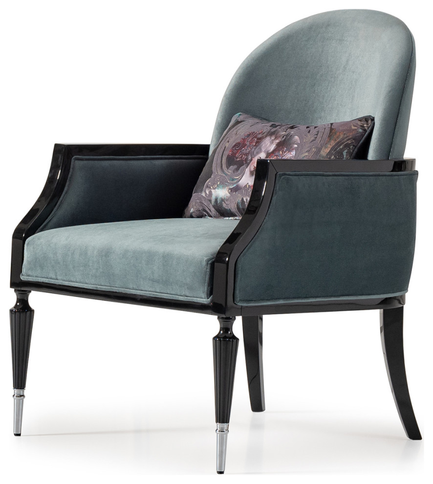 La Francaise Velvet Accent Chair Azure/Black   Traditional   Armchairs And Accent Chairs   by Michael Amini  Houzz