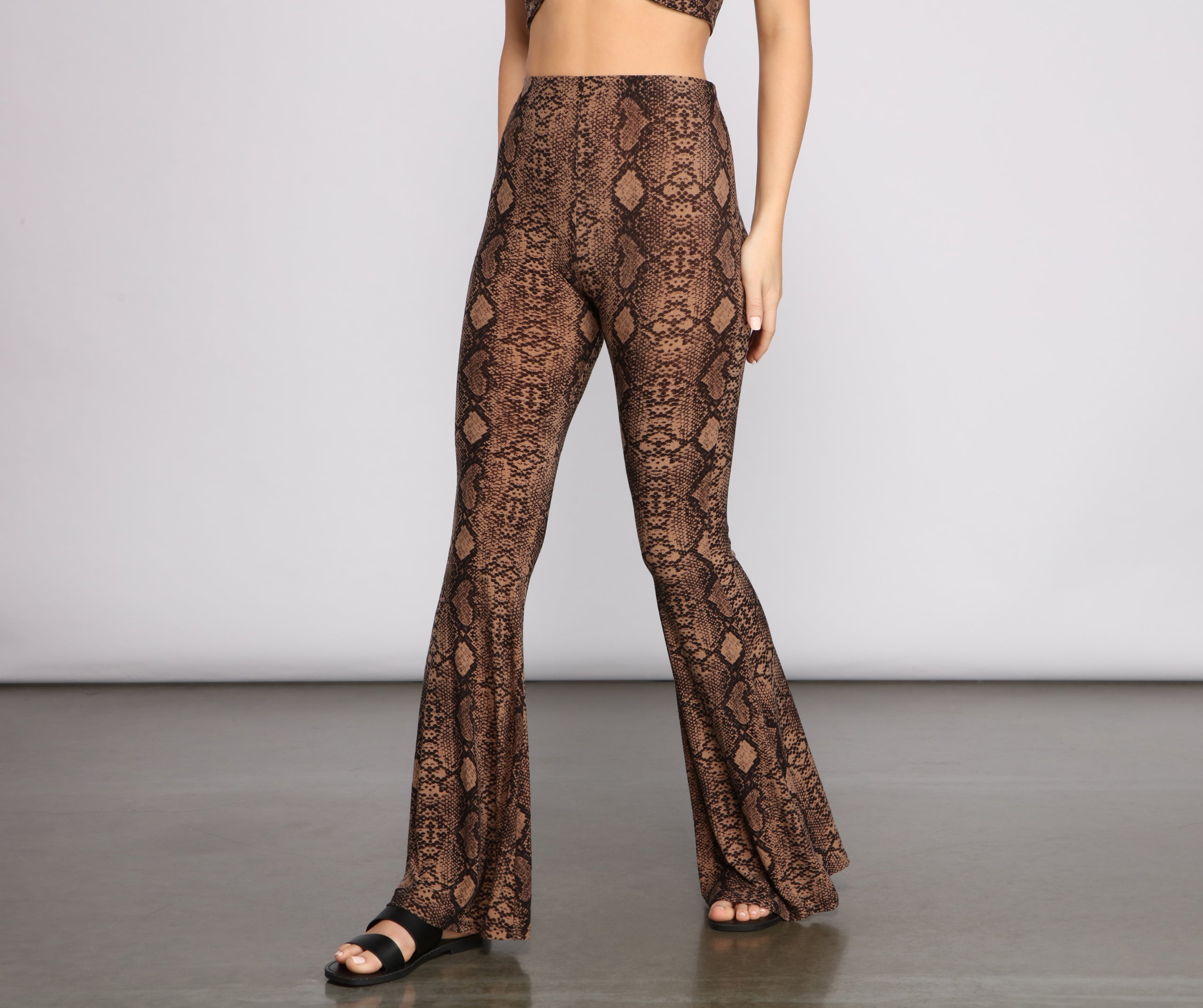 Charming And Chic Snake Print Flared Pants